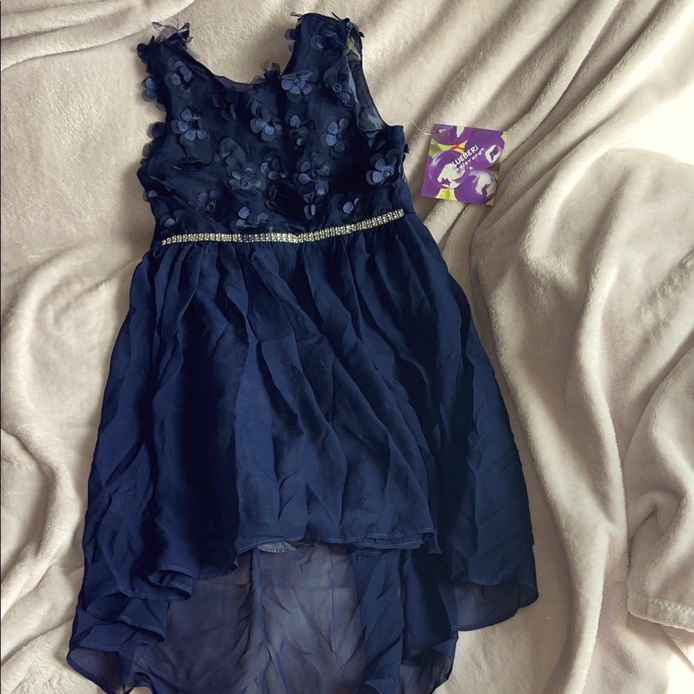 Youngland Navy Blue Dress with Floral Appliqué